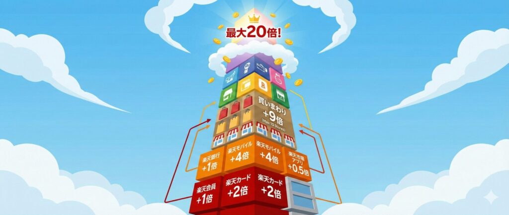 H3：SPUと買いまわりで楽天ポイント-20倍-計算の手順