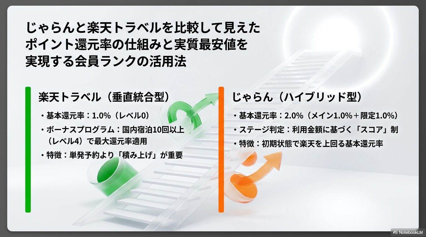 じゃらんと楽天トラベルを比較して見えたポイント還元率の仕組みと実質最安値を実現する会員ランクの活用法