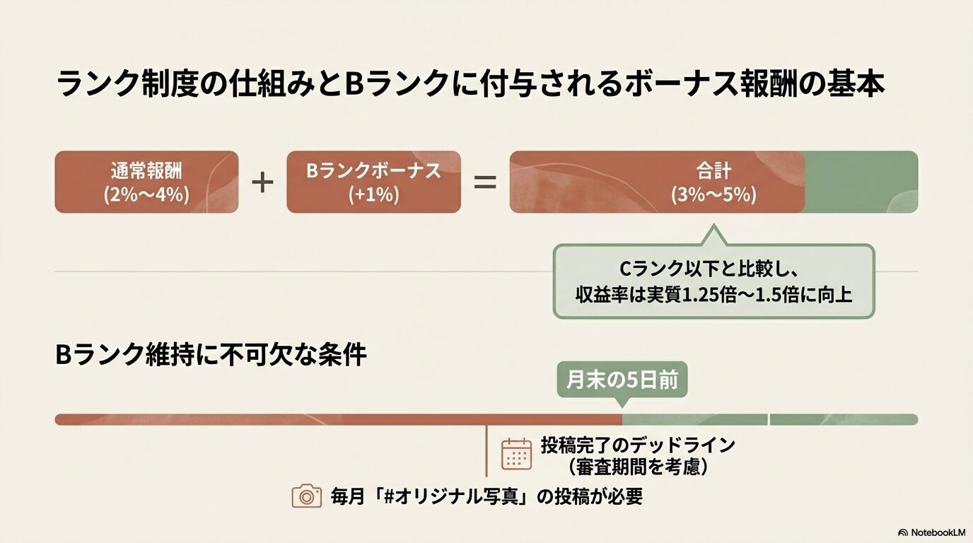 ランク制度の仕組みとBランクに付与されるボーナス報酬の基本