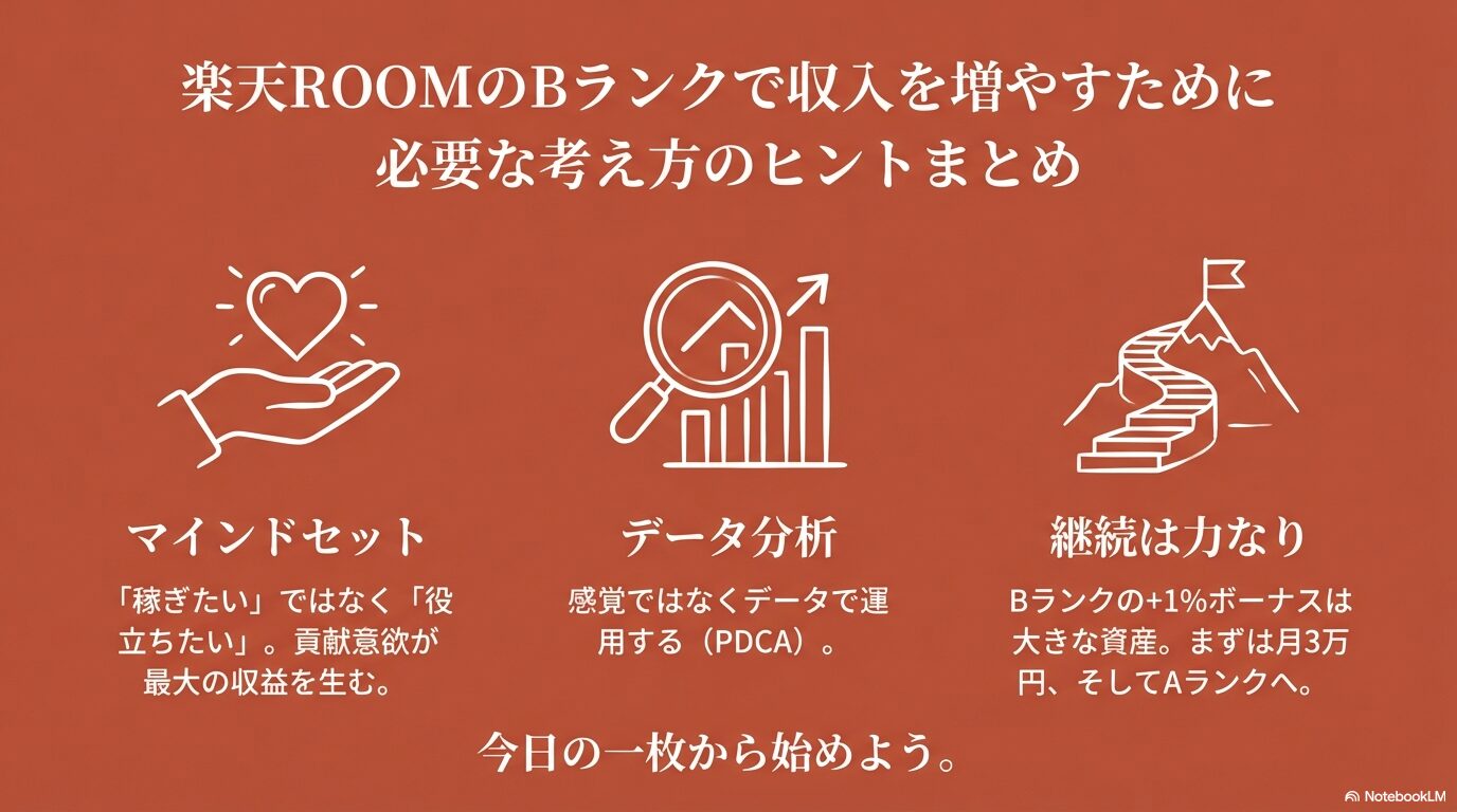 楽天ROOMのBランクで収入を増やすために必要な考え方のヒントまとめ