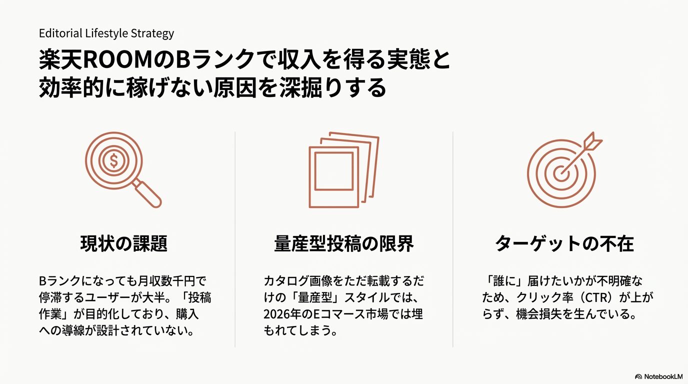 楽天ROOMのBランクで収入を得る実態と効率的に稼げない原因を深掘りする
