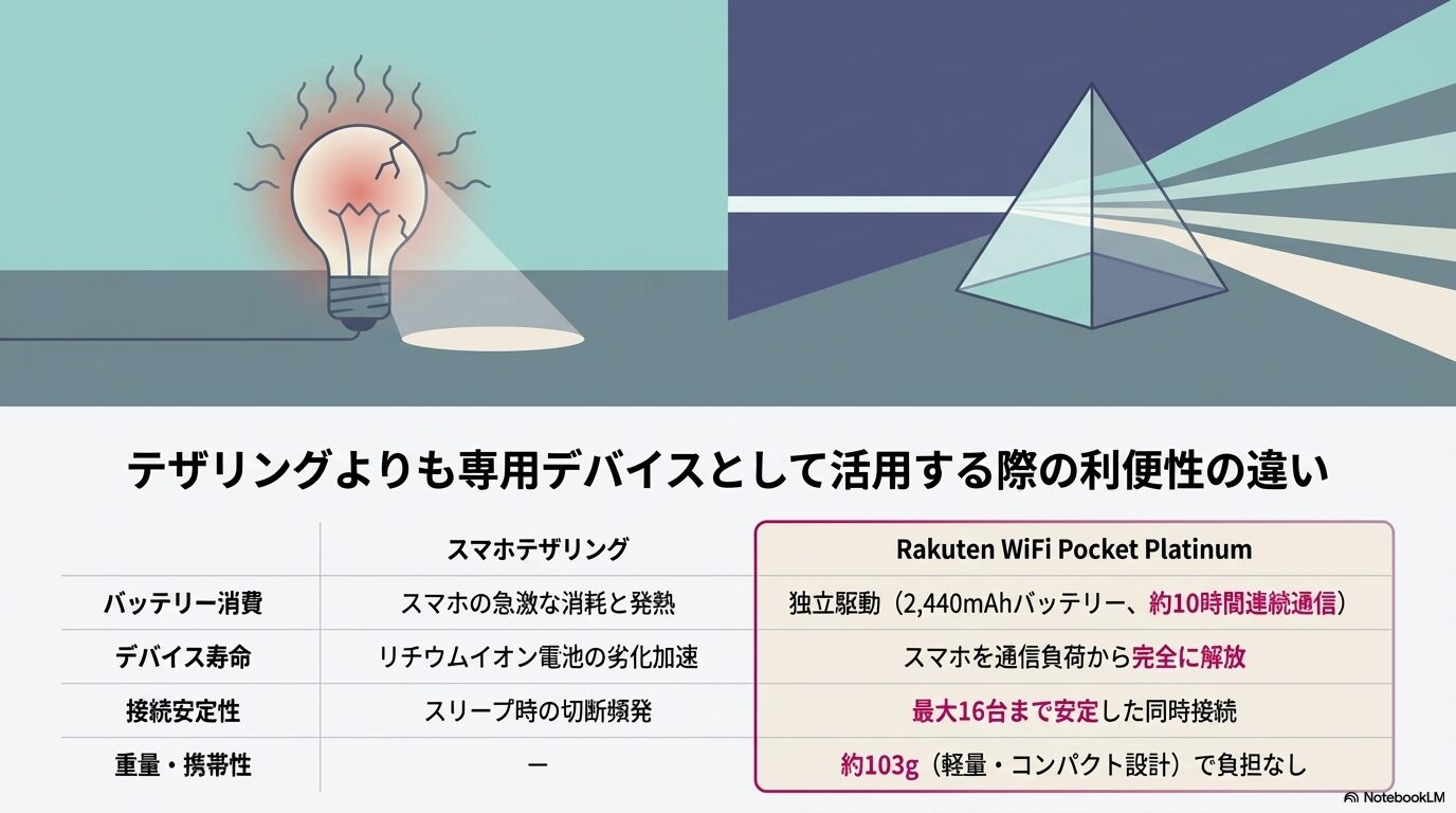 テザリングよりも専用デバイスとして活用する際の利便性の違い
