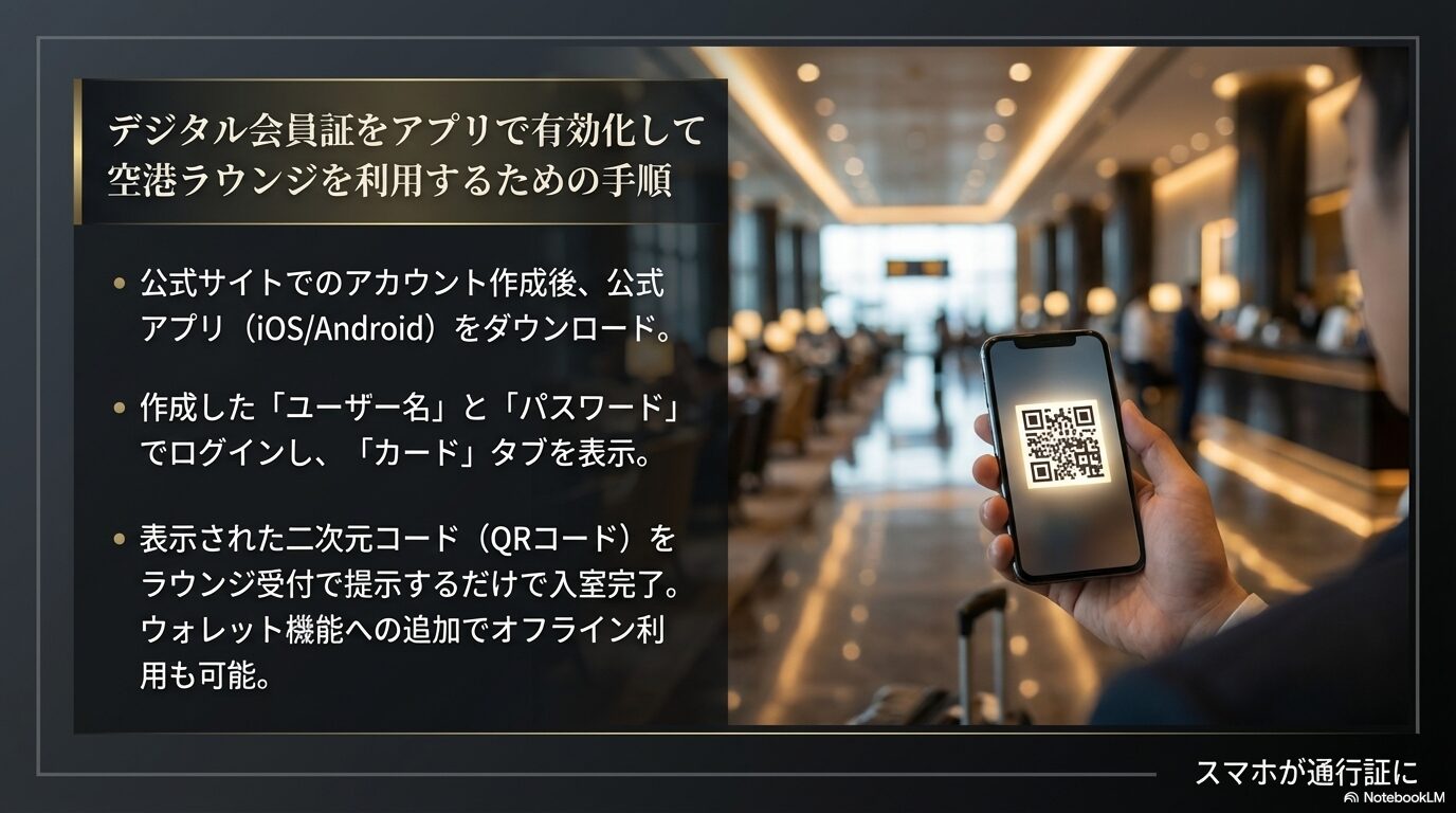 デジタル会員証をアプリで有効化して空港ラウンジを利用するための手順