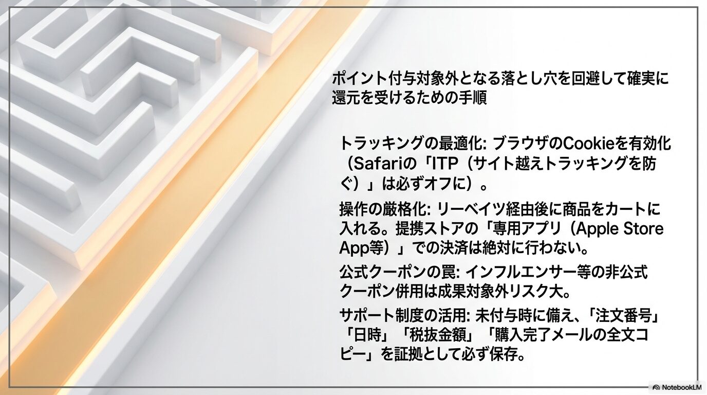 ポイント付与対象外となる落とし穴を回避して確実に還元を受けるための手順