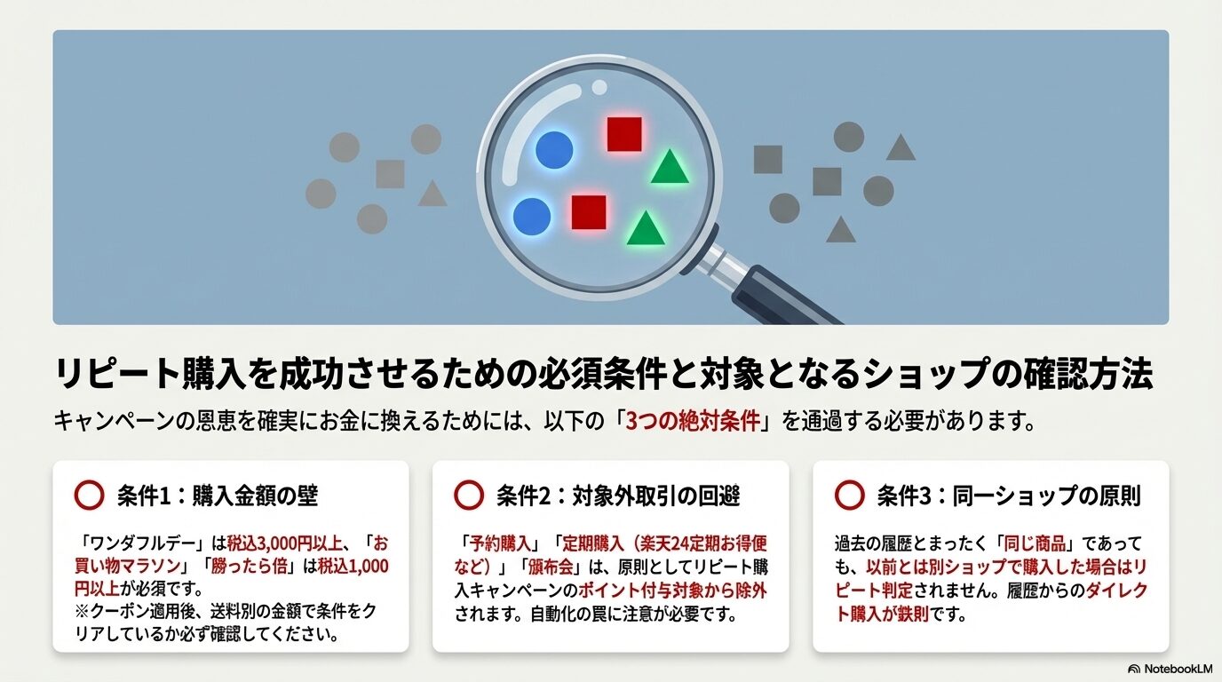 リピート購入を成功させるための必須条件と対象となるショップの確認方法