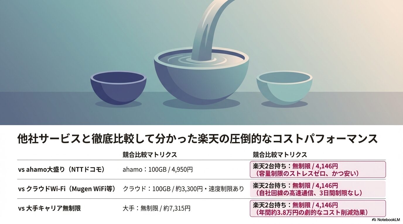 他社サービスと徹底比較して分かった楽天の圧倒的なコストパフォーマンス