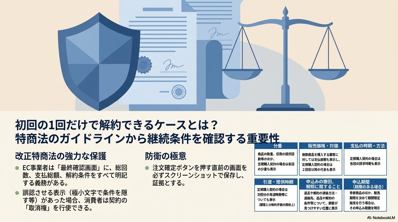初回の1回だけで解約できるケースとは？特商法のガイドラインから継続条件を確認する重要性