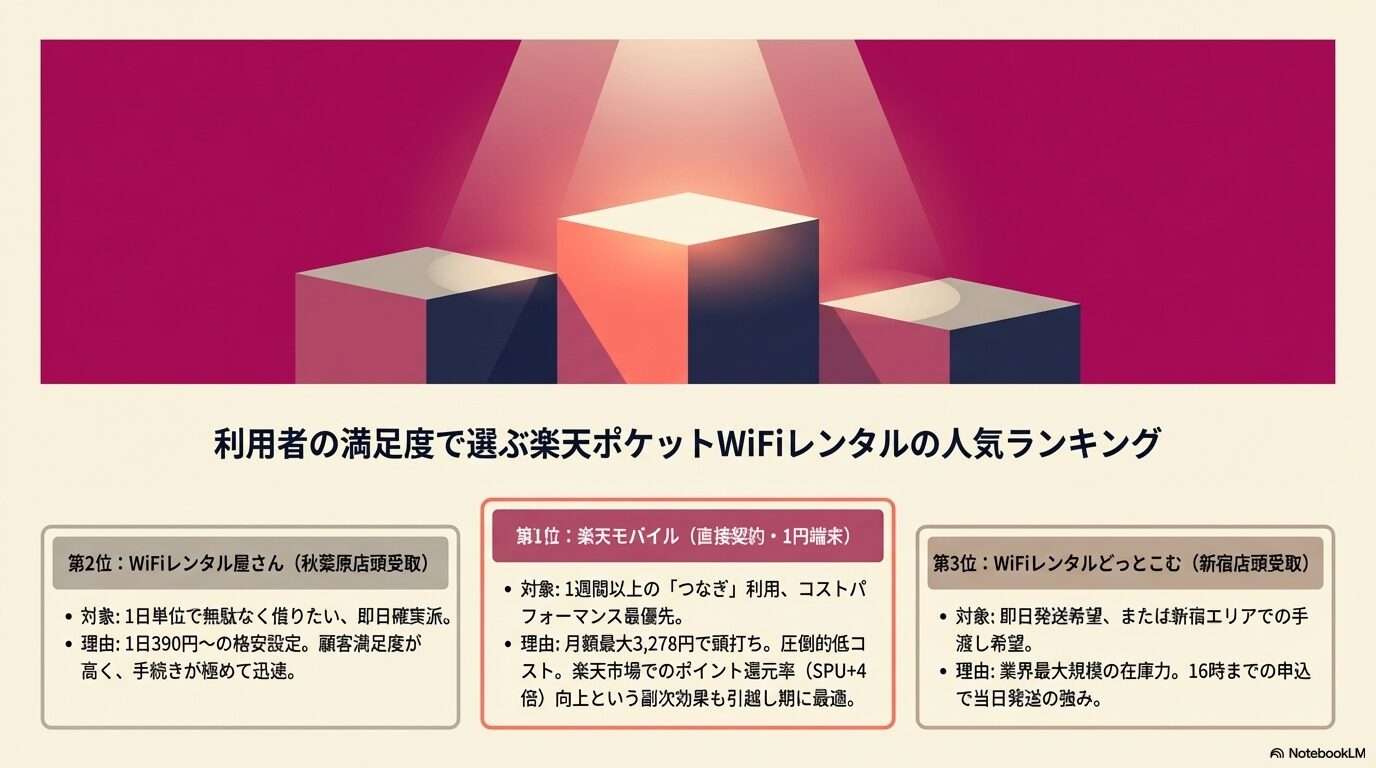 利用者の満足度で選ぶ楽天ポケットWiFiレンタルの人気ランキング