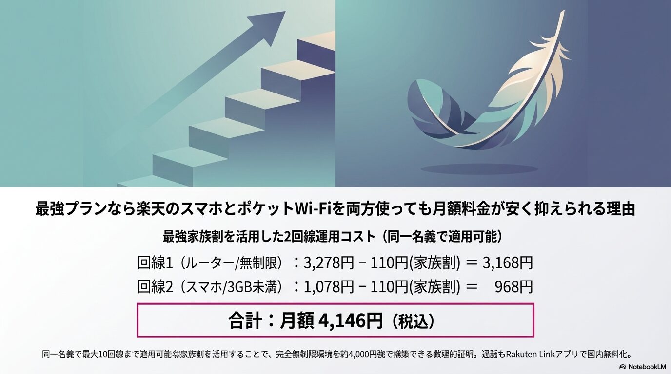 最強プランなら楽天のスマホとポケットWi-Fiを両方使っても月額料金が安く抑えられる理由