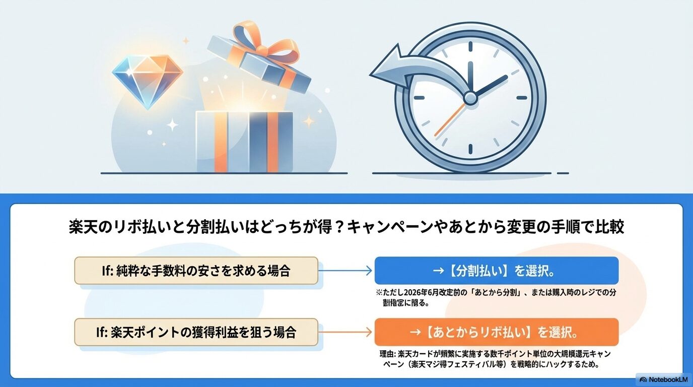楽天のリボ払いと分割払いはどっちが得？キャンペーンやあとから変更の手順で比較