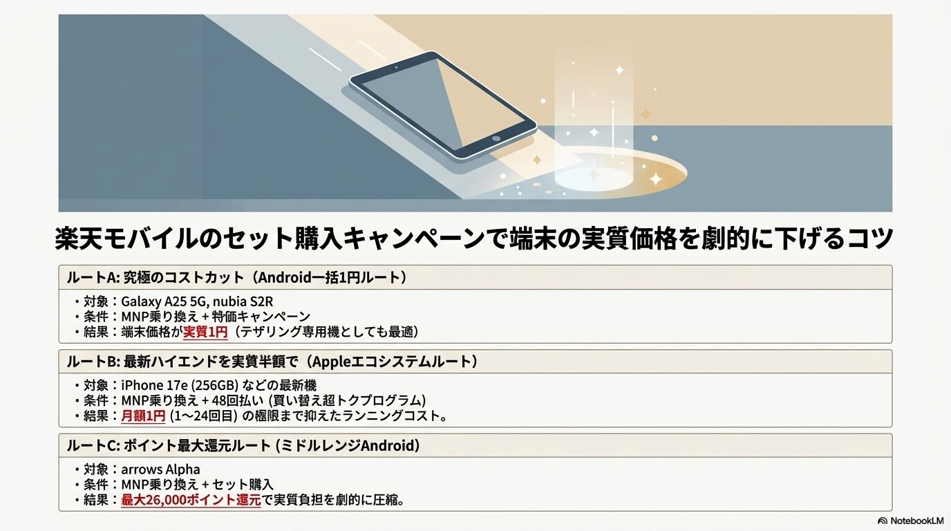楽天モバイルのセット購入キャンペーンで端末の実質価格を劇的に下げるコツ