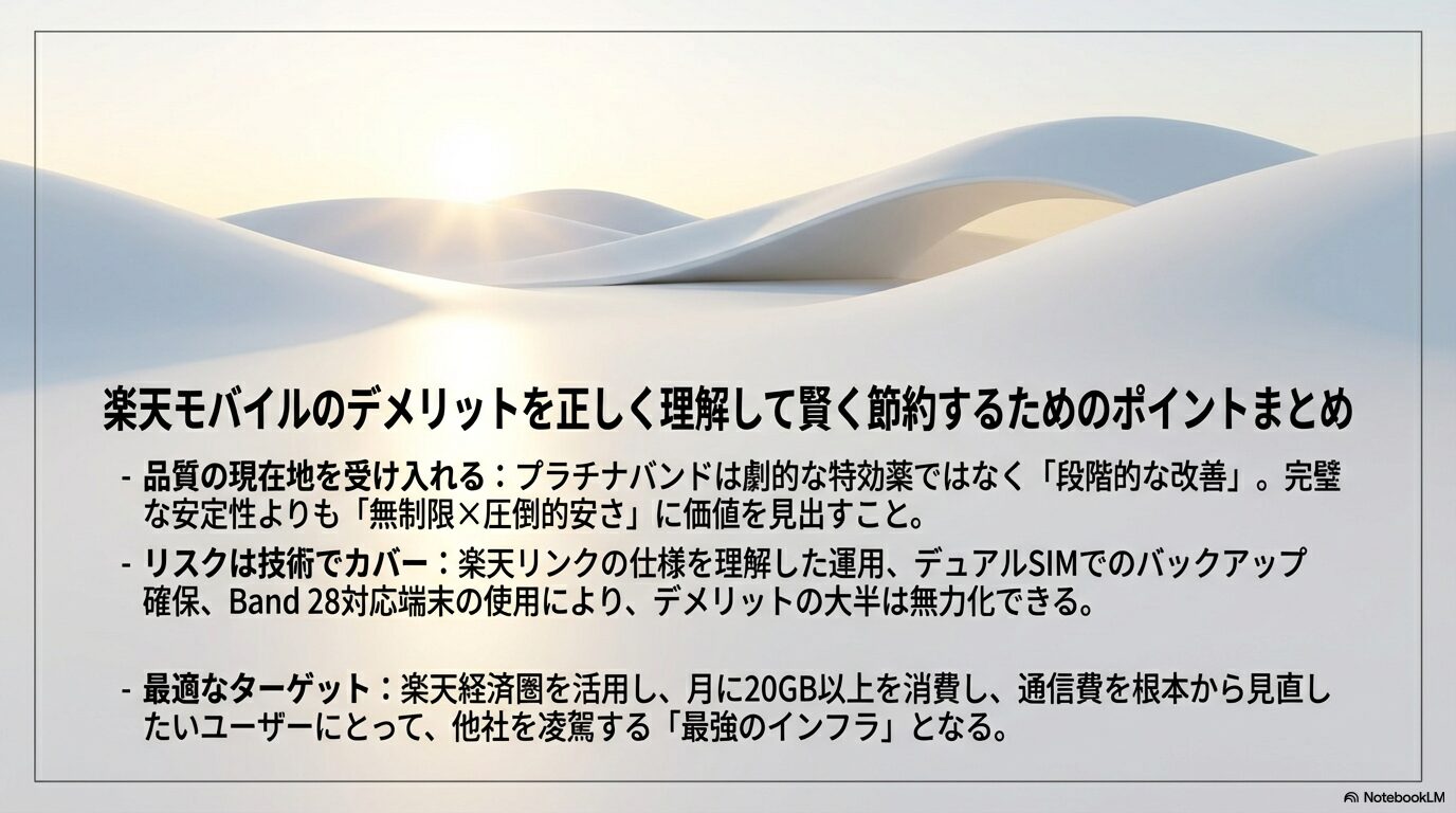 楽天モバイルのデメリットを正しく理解して賢く節約するためのポイントまとめ