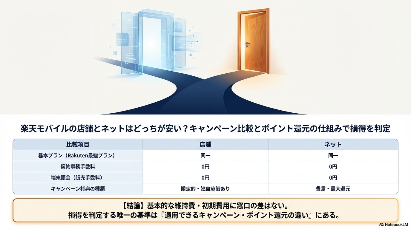 楽天モバイルの店舗とネットはどっちが安い？キャンペーン比較とポイント還元の仕組みで損得を判定
