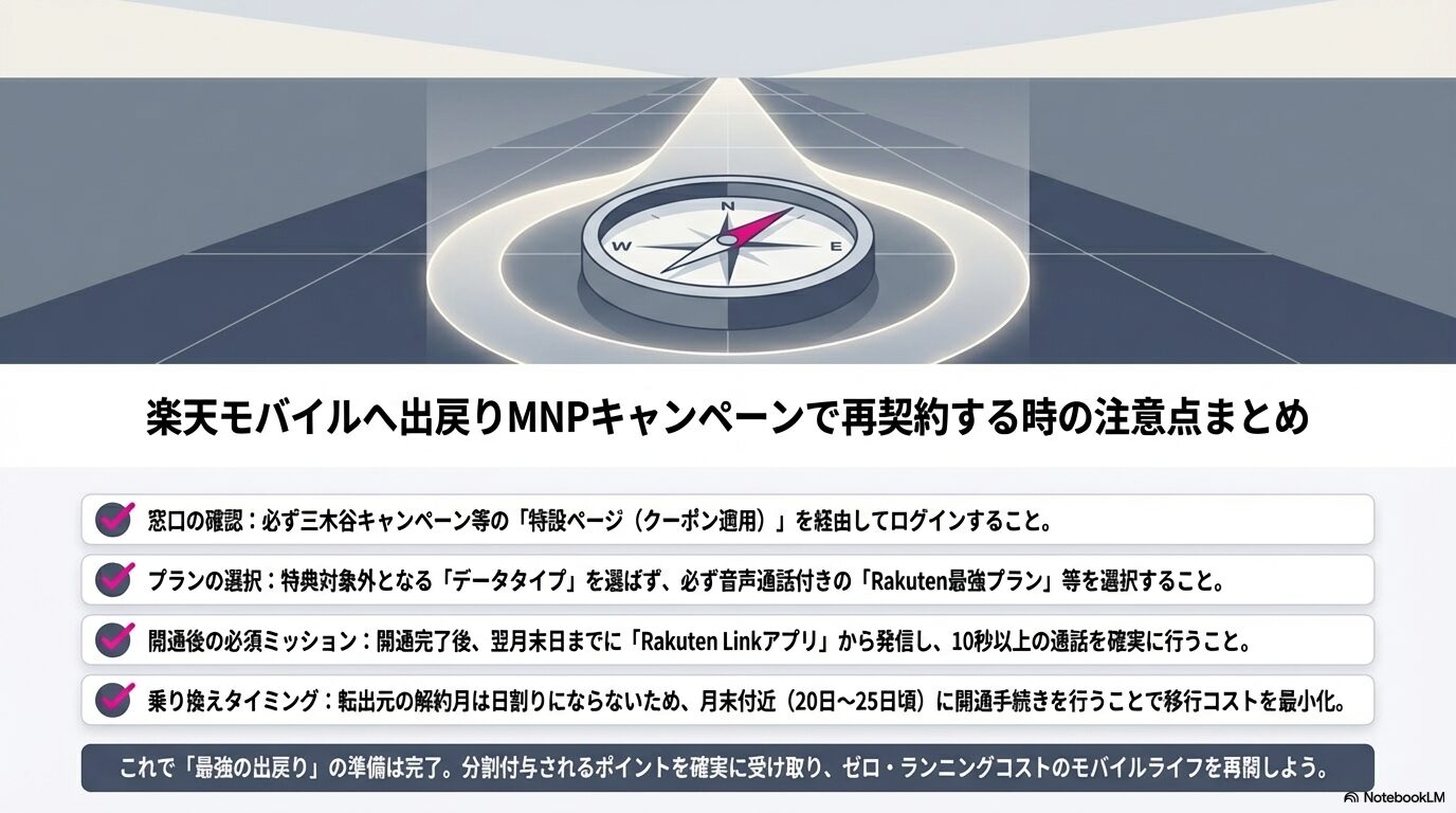 楽天モバイルへ出戻りMNPキャンペーンで再契約する時の注意点まとめ