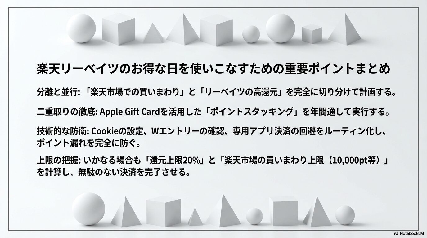 楽天リーベイツのお得な日を使いこなすための重要ポイントまとめ