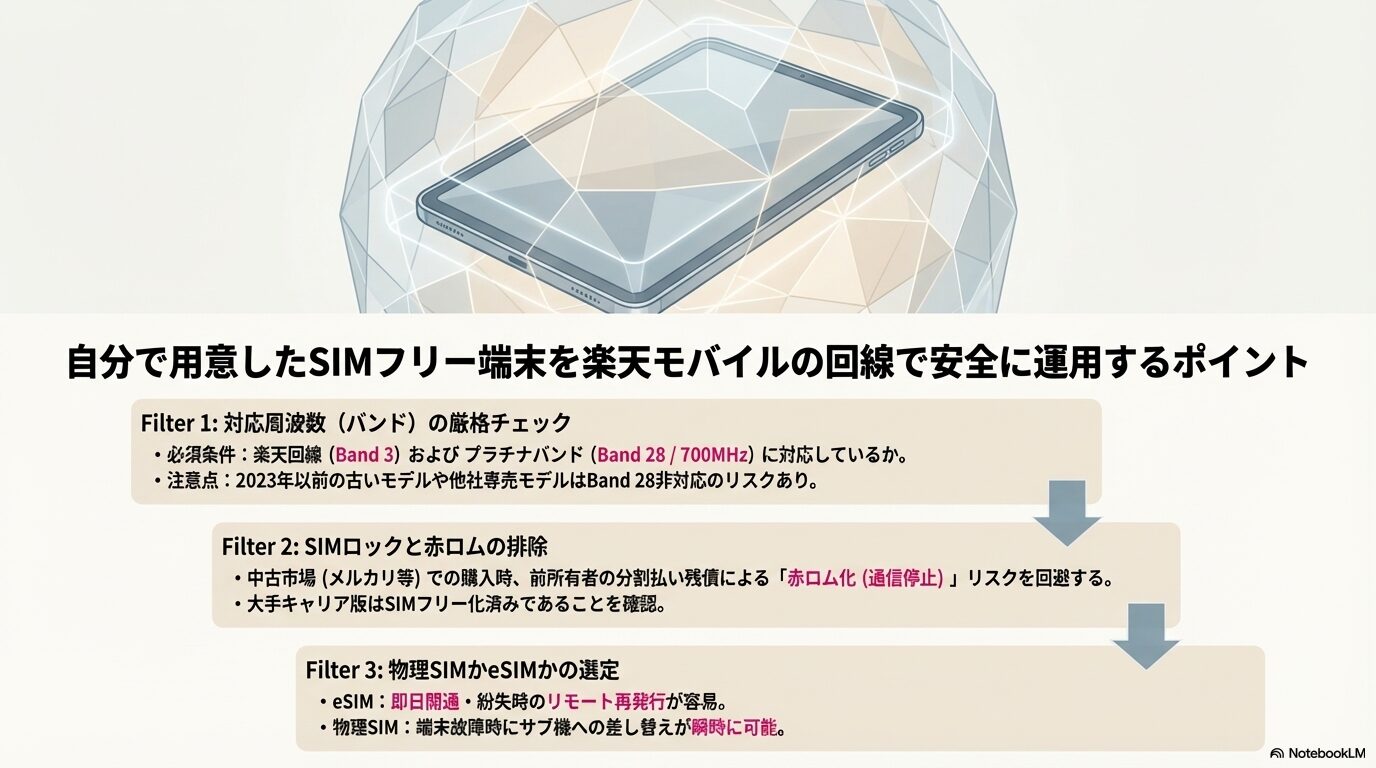 自分で用意したSIMフリー端末を楽天モバイルの回線で安全に運用するポイント