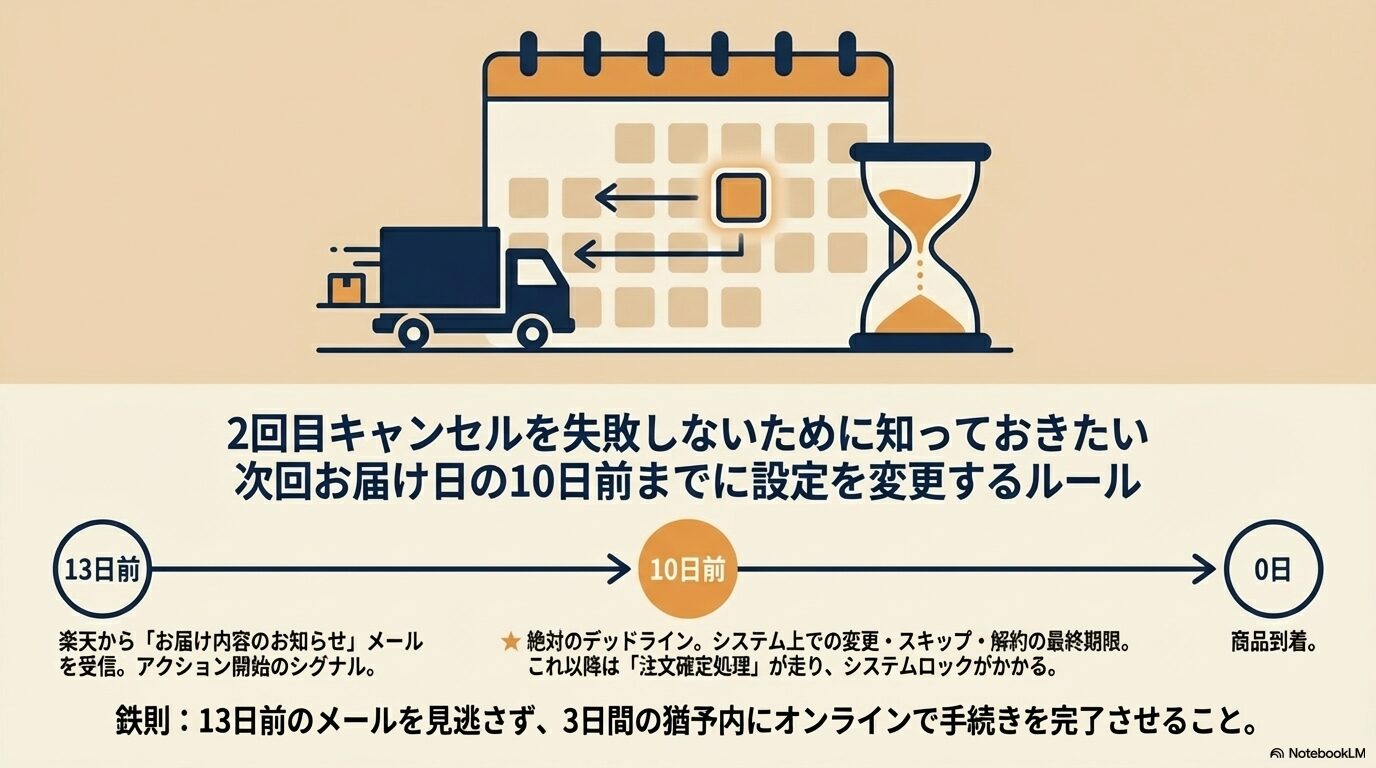 2回目キャンセルを失敗しないために知っておきたい次回お届け日の10日前までに設定を変更するルール