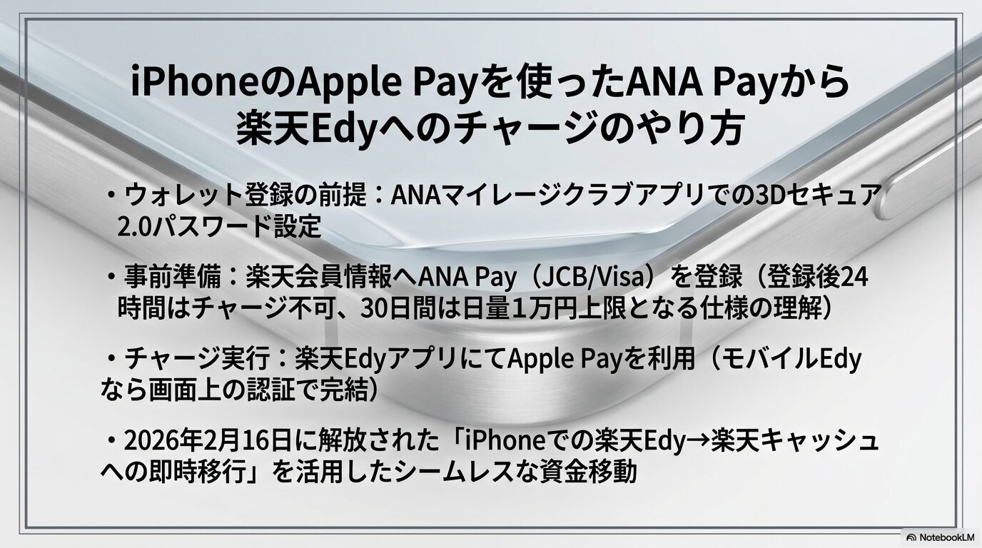 iPhoneのApple Payを使ったANA Payから楽天Edyへのチャージのやり方