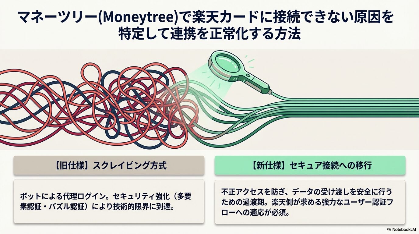 マネーツリー(Moneytree)で楽天カードに接続できない原因を特定して連携を正常化する方法