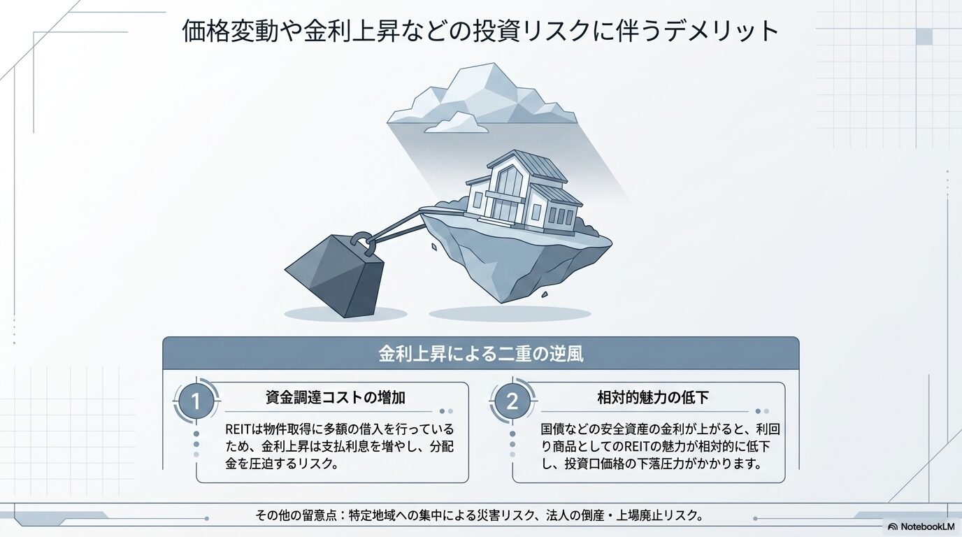 価格変動や金利上昇などの投資リスクに伴うデメリット