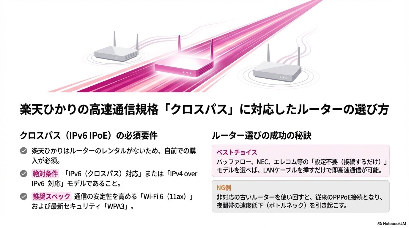 楽天ひかりの高速通信規格「クロスパス」に対応したルーターの選び方