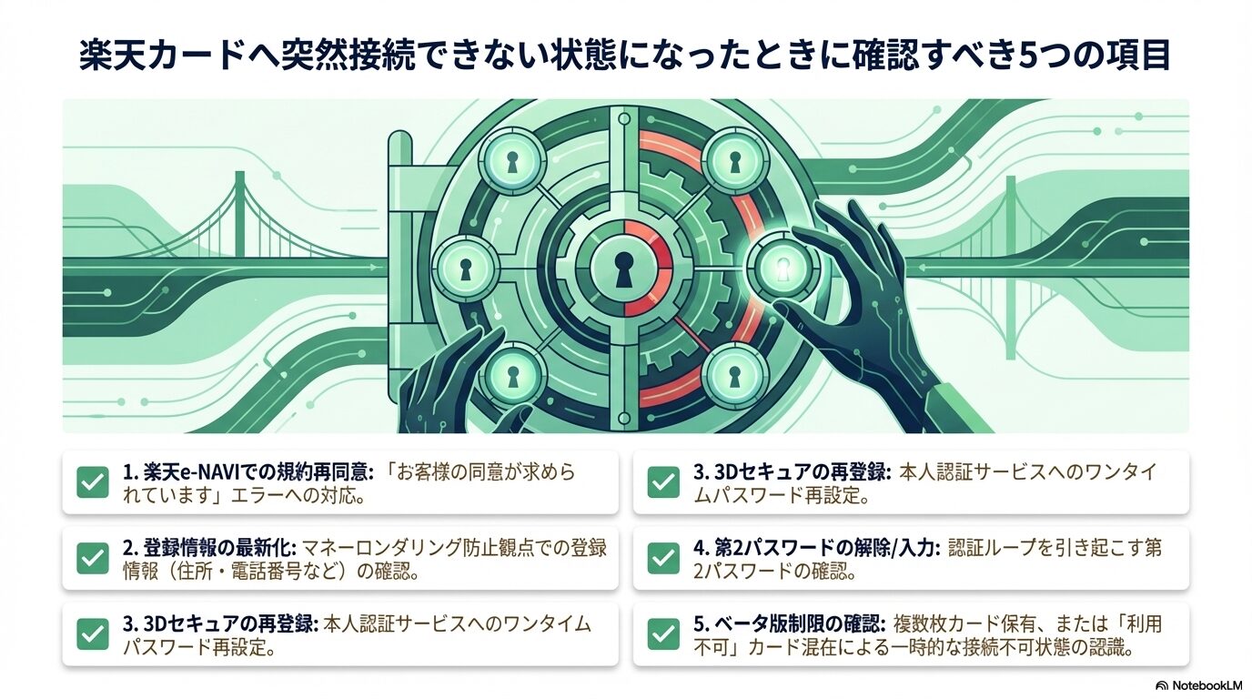 楽天カードへ突然接続できない状態になったときに確認すべき5つの項目