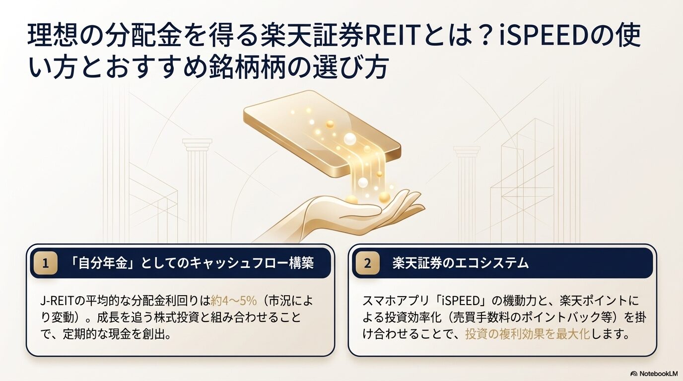 理想の分配金を得る楽天証券REITとは？iSPEEDの使い方とおすすめ銘柄の選び方