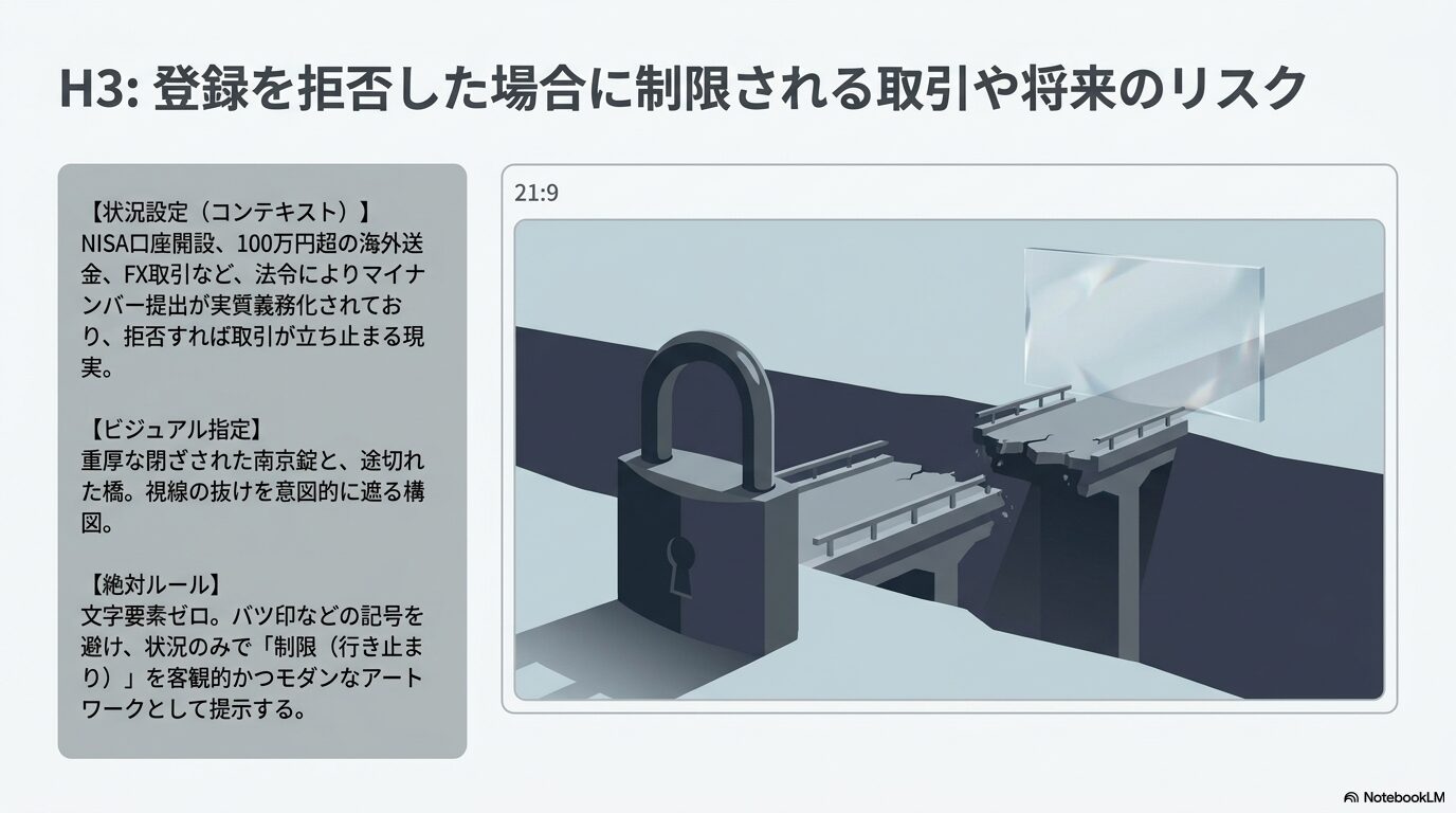登録を拒否した場合に制限される取引や将来のリスク