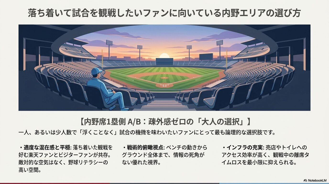 落ち着いて試合を観戦したいファンに向いている内野エリアの選び方