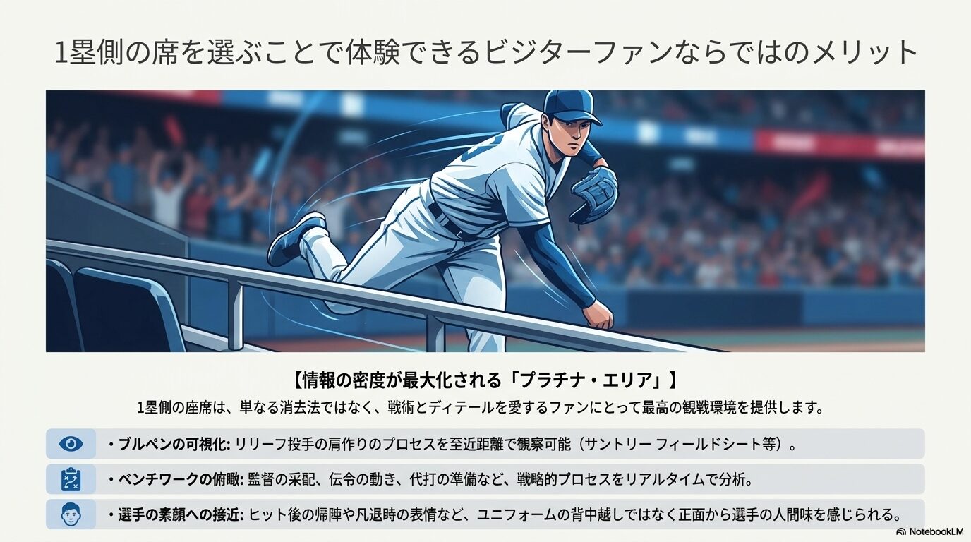 1塁側の席を選ぶことで体験できるビジターファンならではのメリット