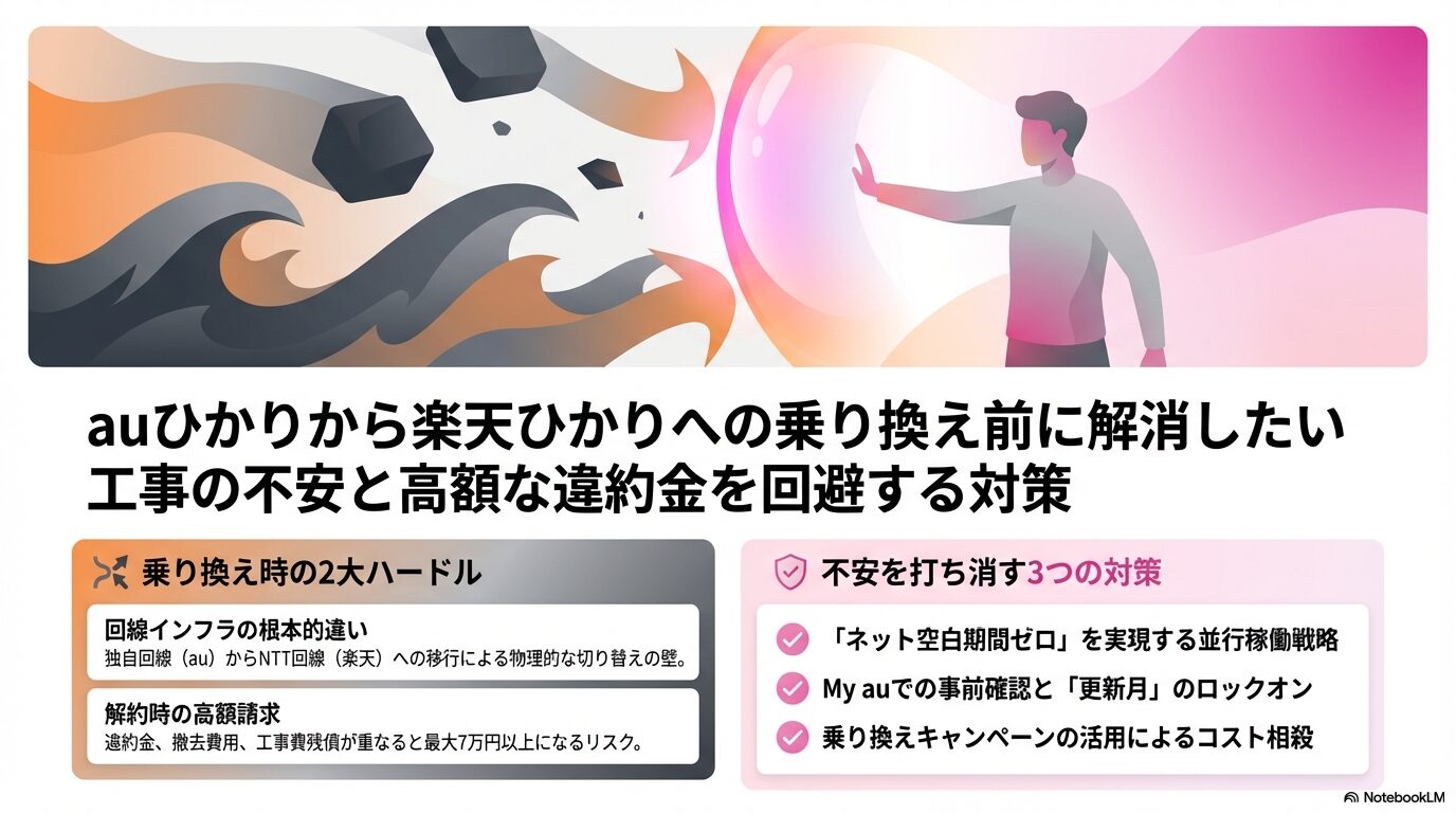 auひかりから楽天ひかりへの乗り換え前に解消したい工事の不安と高額な違約金を回避する対策