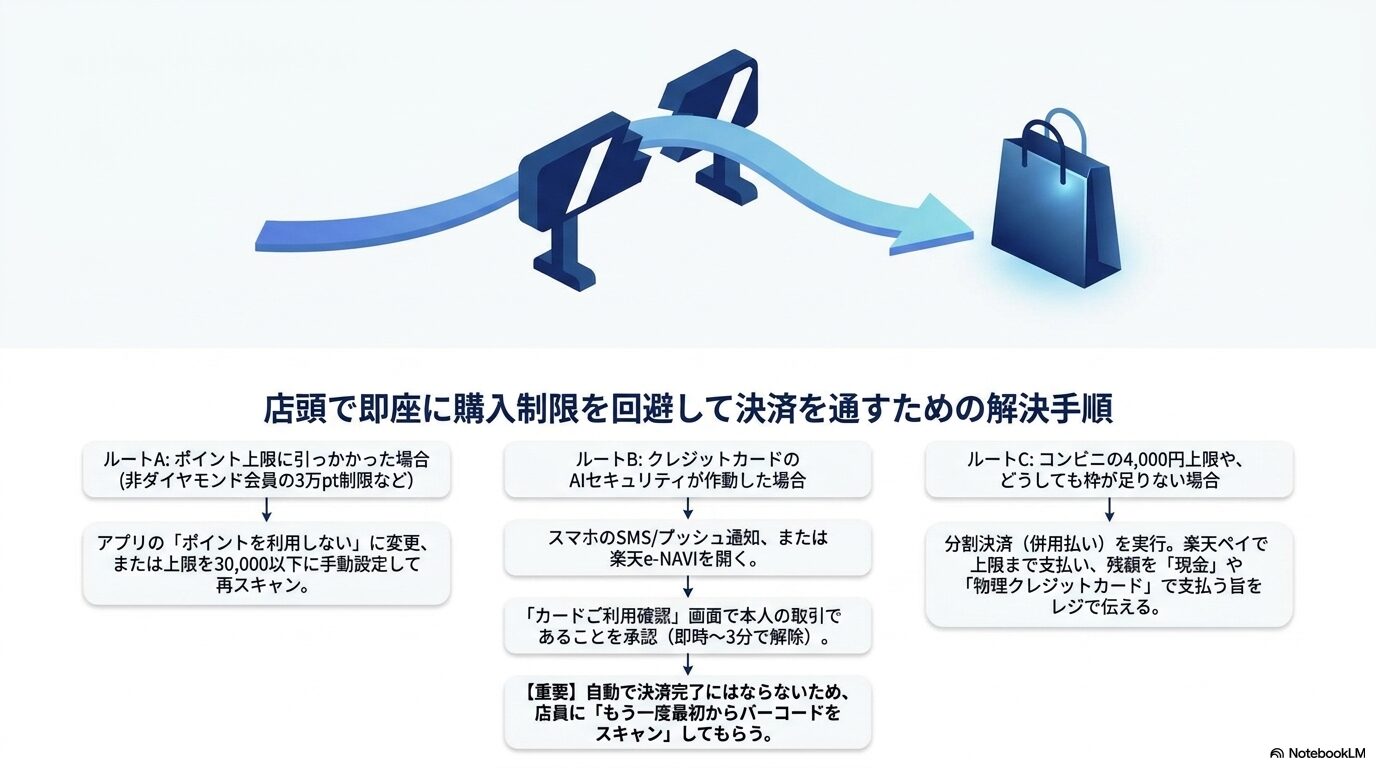 店頭で即座に購入制限を回避して決済を通すための解決手順