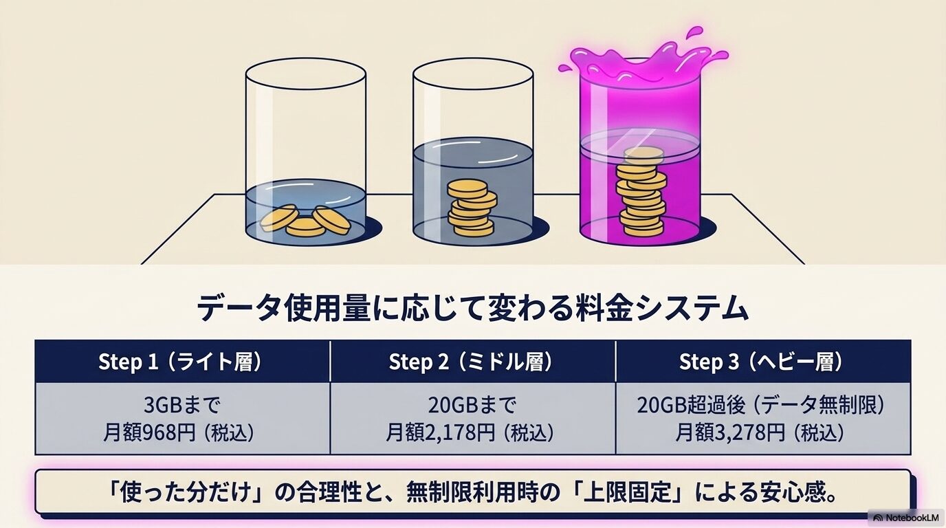データ使用量に応じて変わる料金を確認する