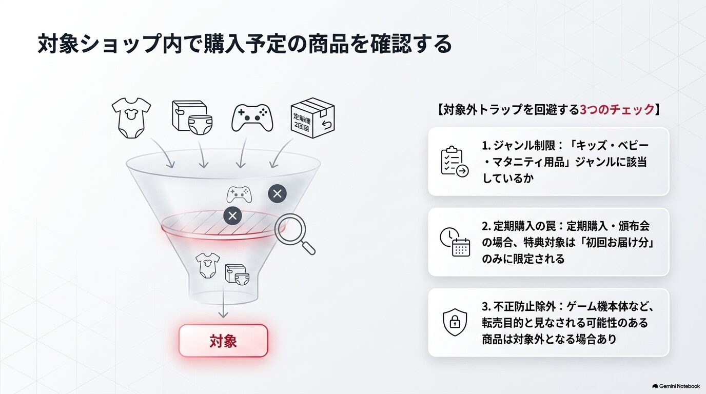 対象ショップ内で購入予定の商品を確認する
