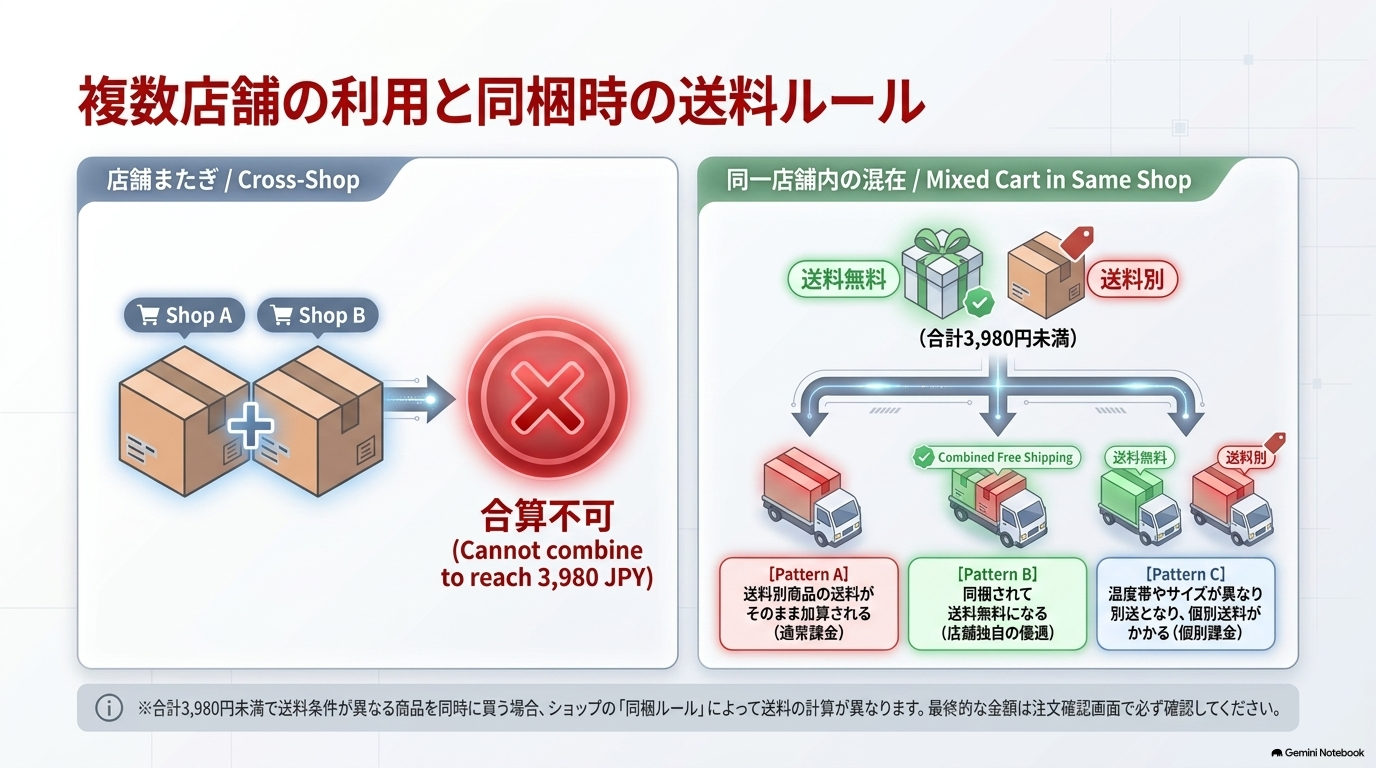 楽天の送料無料ラインで複数店舗を利用するときの考え方