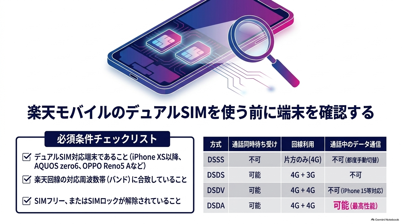 楽天モバイルのデュアルSIMを使う前に端末を確認する