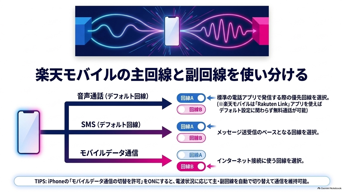 楽天モバイルの主回線と副回線を使い分ける