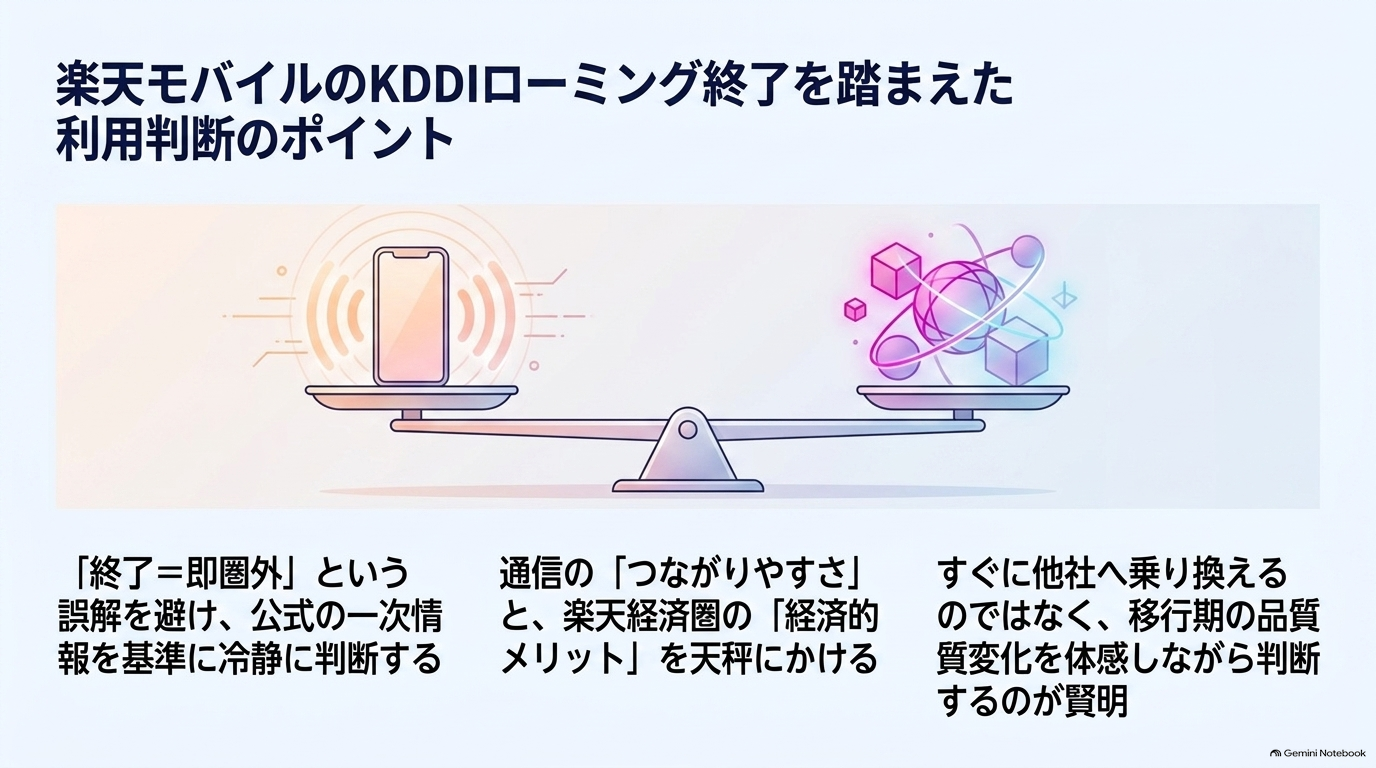 楽天モバイルのKDDIローミング終了を踏まえた利用判断のポイント