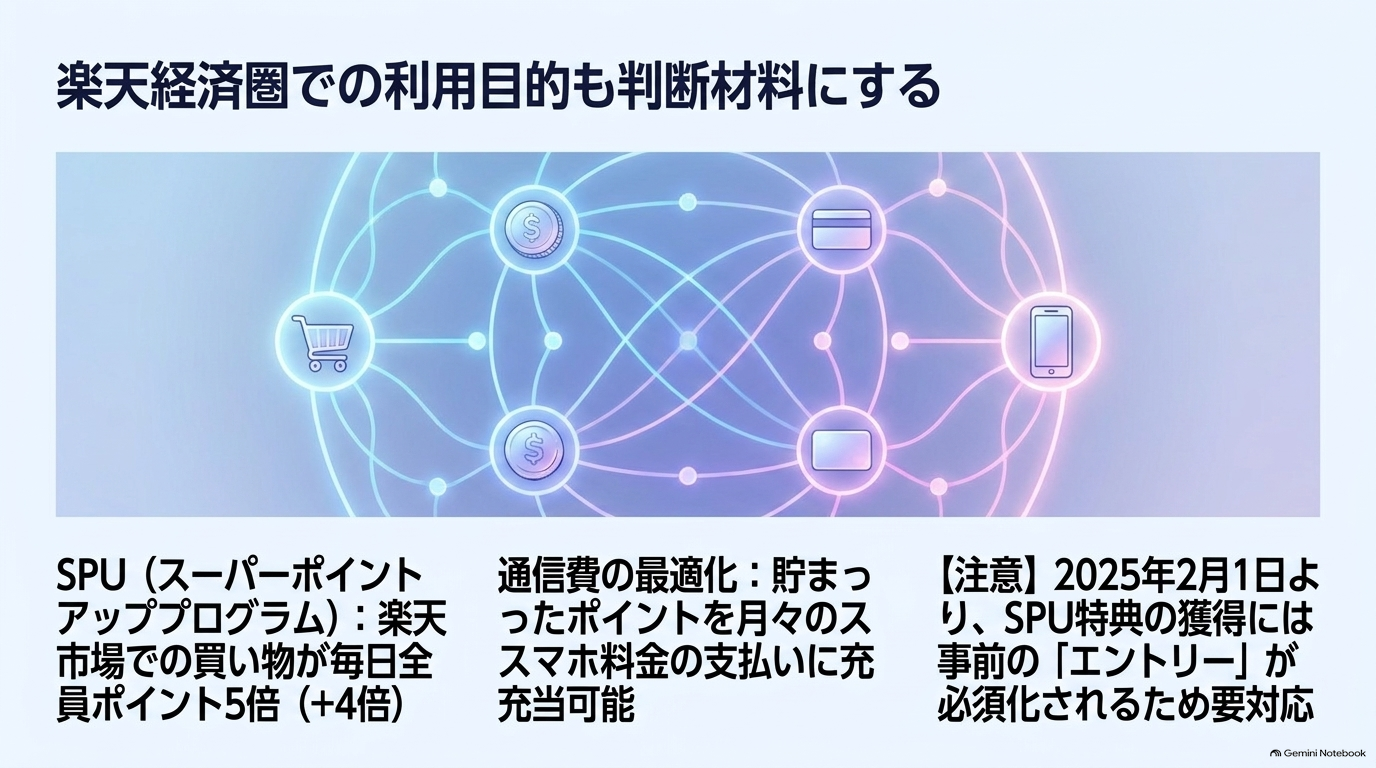 楽天経済圏での利用目的も判断材料にする